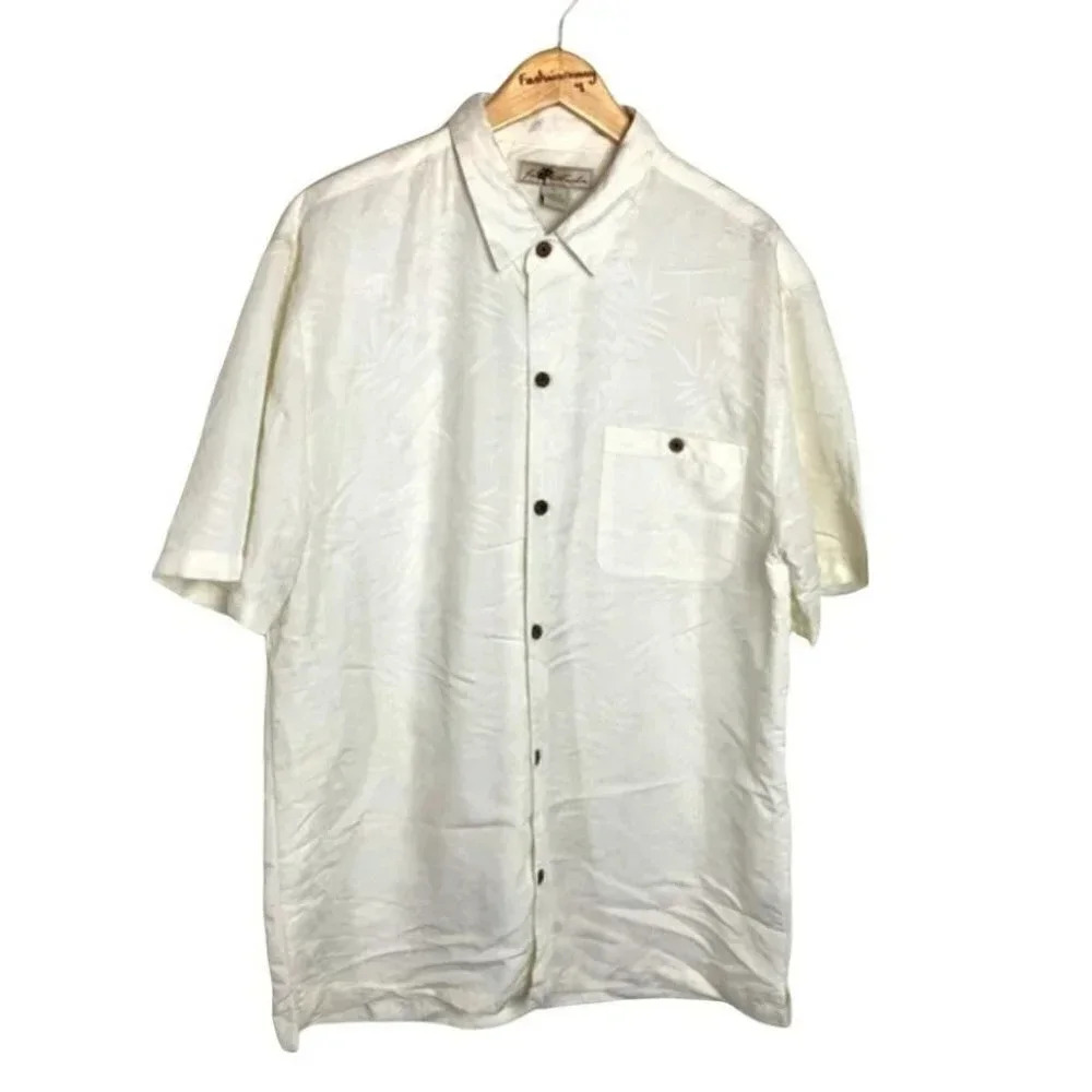 Joe Marlin XL off white textured button down short‎ sleeve Hawaiian shirt